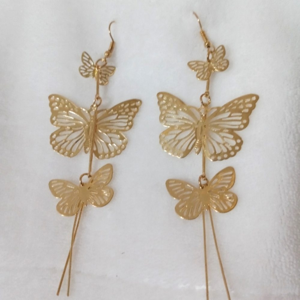 Gold tone butterfly earrings